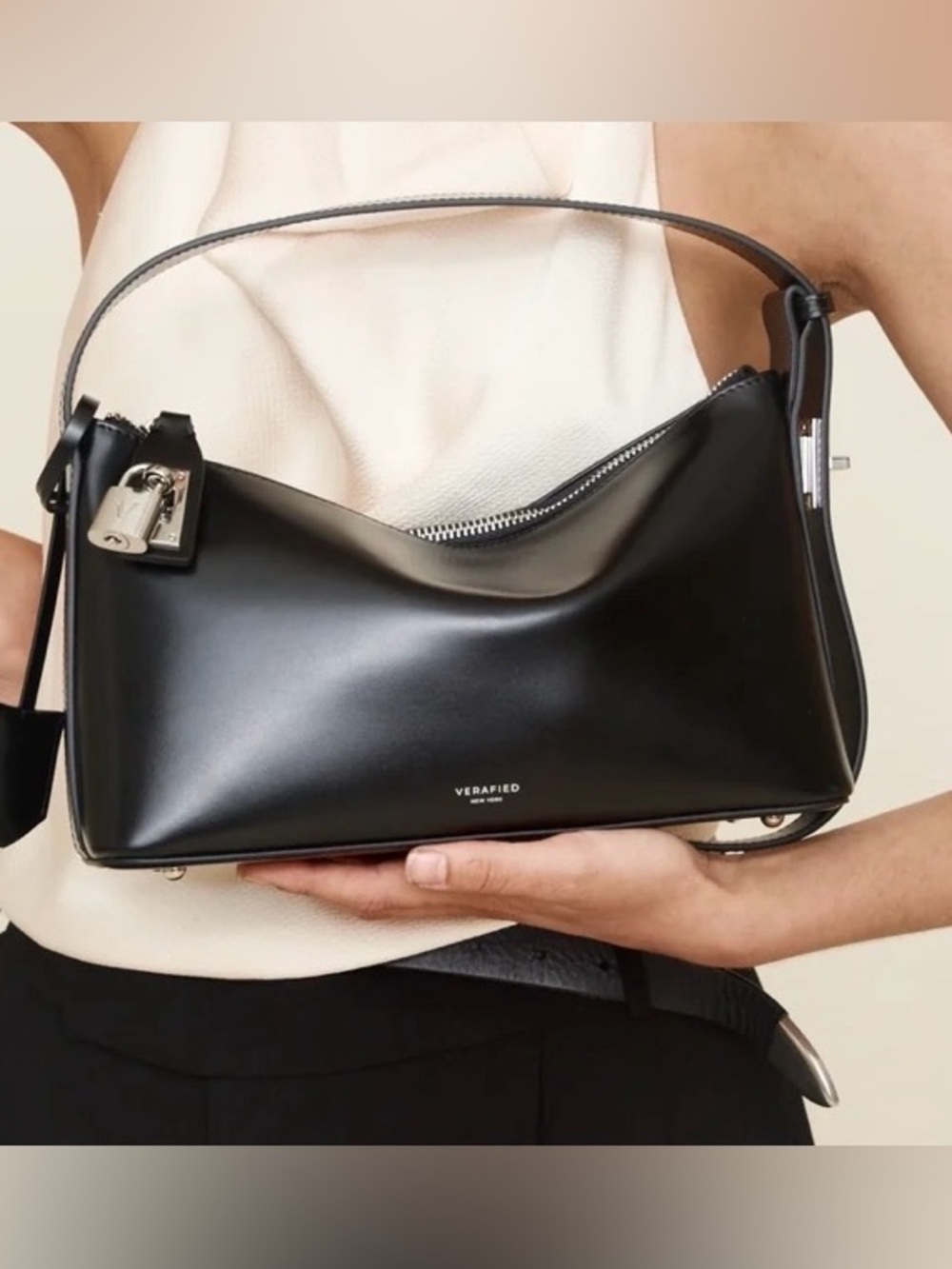 Berries Black Leather Shoulder Bag